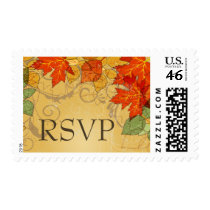 Vintage orange gold fall leaves wedding stamps