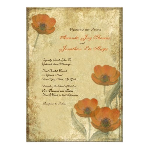 Vintage Orange Poppies Wedding Invitations
