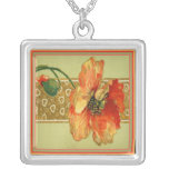 Vintage Orange Poppy with Hearts Necklace