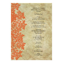 Vintage Orange Queen Ann's Lace Wedding Program Custom Announcement