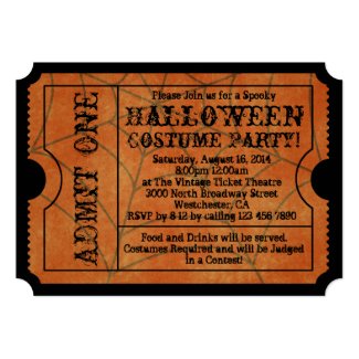 Vintage Orange Spider Web Halloween Party Ticket 5x7 Paper Invitation Card