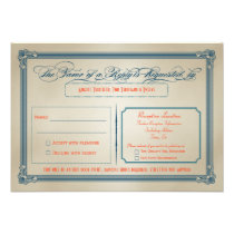 Vintage Orange, Teal & Blue DIY Wedding RSVP invitations