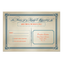 Vintage Orange, Teal & Blue DIY Wedding RSVP Announcements