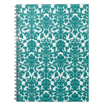 Vintage Ornate Floral Teal Damask Notebook