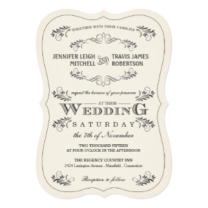 Vintage Ornate Flourish White Wedding Invitations 5