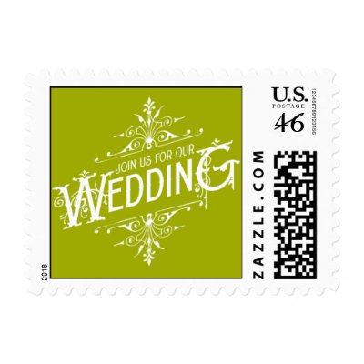 Vintage Ornate - Join Us for our Wedding - Green Postage Stamps