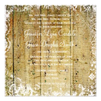 Vintage Overlay Distressed Wood Wedding Invitation