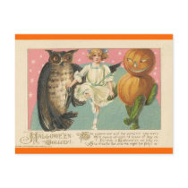 Vintage Owl and goblin Halloween Postcard