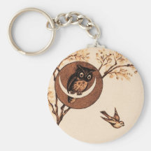 Vintage Owl in Moon Keychains
