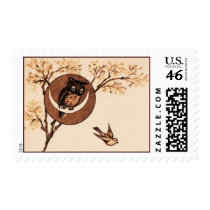 Vintage Owl In Moon Postage