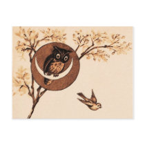Vintage Owl in Moon postcards by JuJuGarden Vintage Owl in Moon postcards