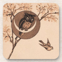 Vintage Owl & Moon Coaster