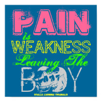 Vintage "PAIN IS WEAKNESS..." Neon Blue Pink Skull posters