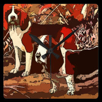 Vintage Painted Beagles Square Wall Clock wall clocks