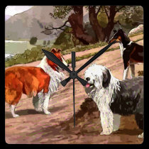 Vintage Painted Collies Square Wall Clock wall clocks