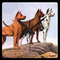 Vintage Painted Great Danes Square Wall Clock wall clocks
