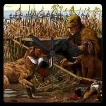Vintage Painted Retrievers Square Wall Clock wall clocks
