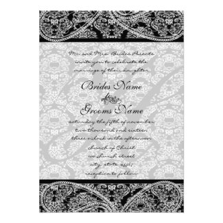 Vintage Paisley Black Damask Weddings Invitations