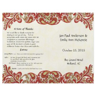 Vintage Paisley Peacock Red Wedding Program flyer