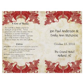 Vintage Paisley Peacock Red Wedding Program flyer
