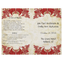 Vintage Paisley Peacock Red Wedding Program Flyer Design