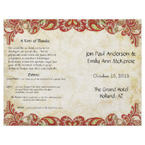 Vintage Paisley Peacock Red Wedding Program Personalized Flyer