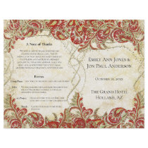 Vintage Paisley Peacock Red Wedding Program Full Color Flyer