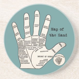 Vintage palm reading palmistry Hand Map Beverage Coasters