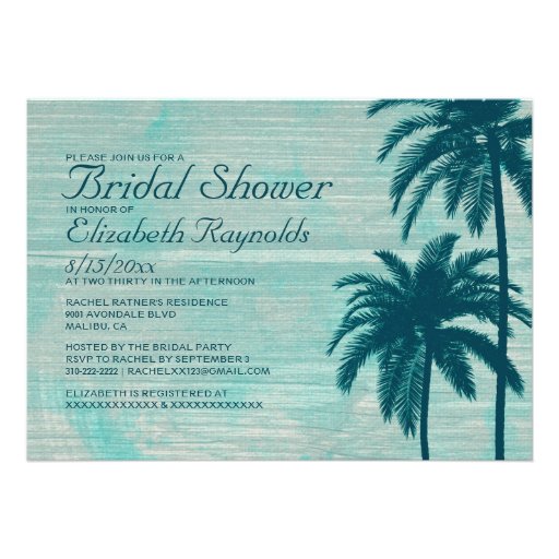 Vintage Palm Tree Burlap Bridal Shower Invitations