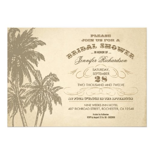 vintage palm trees aged bridal shower invites