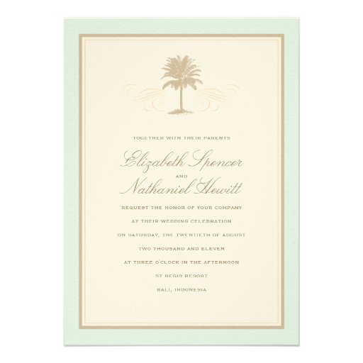 Vintage Palms Wedding Invitation Blue & Orange