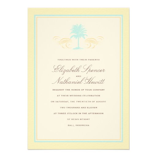 Vintage Palms Wedding Invitation Blue & Yellow