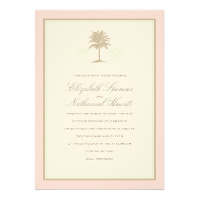 Vintage Palms Wedding Invitation Pink & Green
