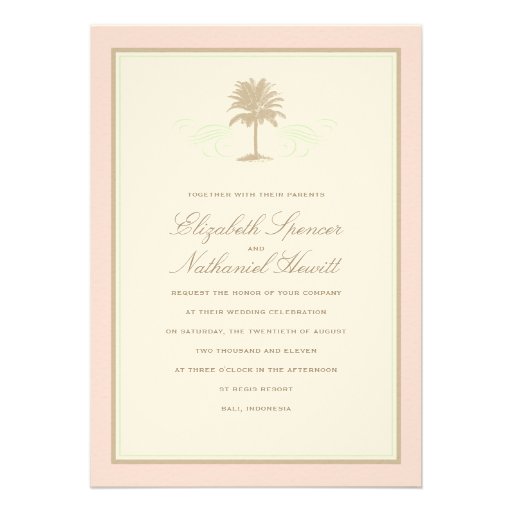 Vintage Palms Wedding Invitation Pink & Green