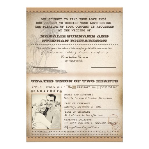 vintage palms wedding passport invitations