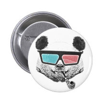 Vintage panda 3-D glasses Button