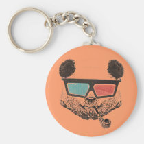 panda, 3D, fun, funny, vintage, pipe, 3D-glasses, glasses, animal, old, created, mode, Keychain with custom graphic design