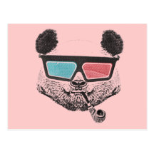 Vintage panda 3D glasses Postcard