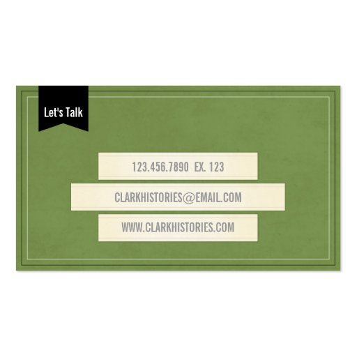 Vintage Paper and Ribbon - Green Business Card (back side)