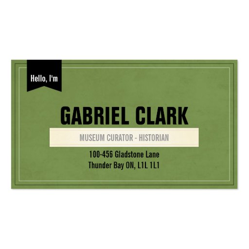 Vintage Paper and Ribbon - Green Business Card (front side)
