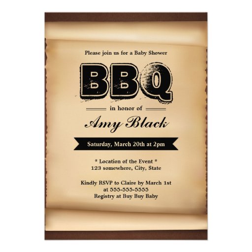 Vintage Paper Baby Shower BBQ Party Invitations (front side)