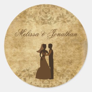 Vintage paper Bride Groom Wedding Once upon a time Round Sticker