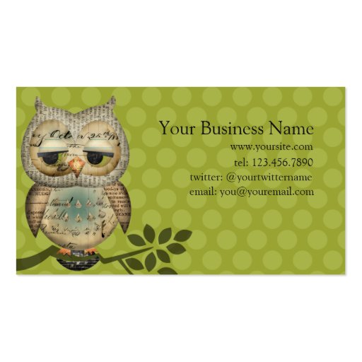 Vintage Paper Owl Business Cards (front side)