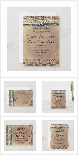 Vintage Paper Twine Bow Wedding Invitation Set