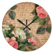 Vintage parchment and shabby chic Roses Round Wallclocks