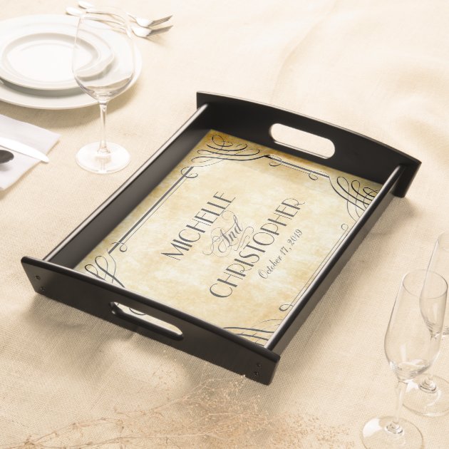 Vintage Parchment Calligraphy Personalized Service Trays