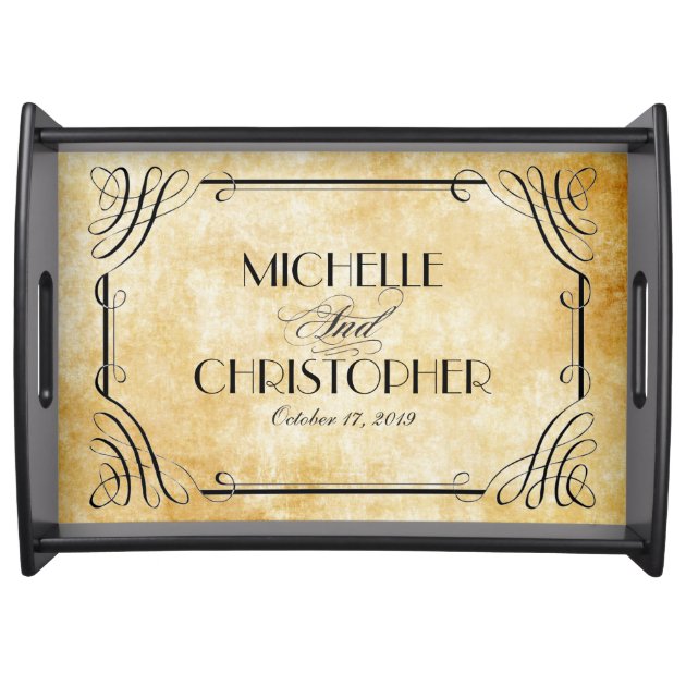 Vintage Parchment Calligraphy Personalized Service Trays
