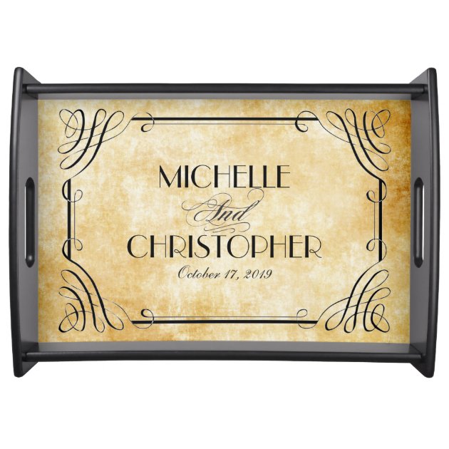 Vintage Parchment Calligraphy Personalized Service Trays-1