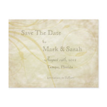 Vintage Parchment Leafy Flourish Save The Date Postcard