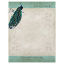 Vintage Parchment Peacock Letterhead Resume Paper Custom Flyer